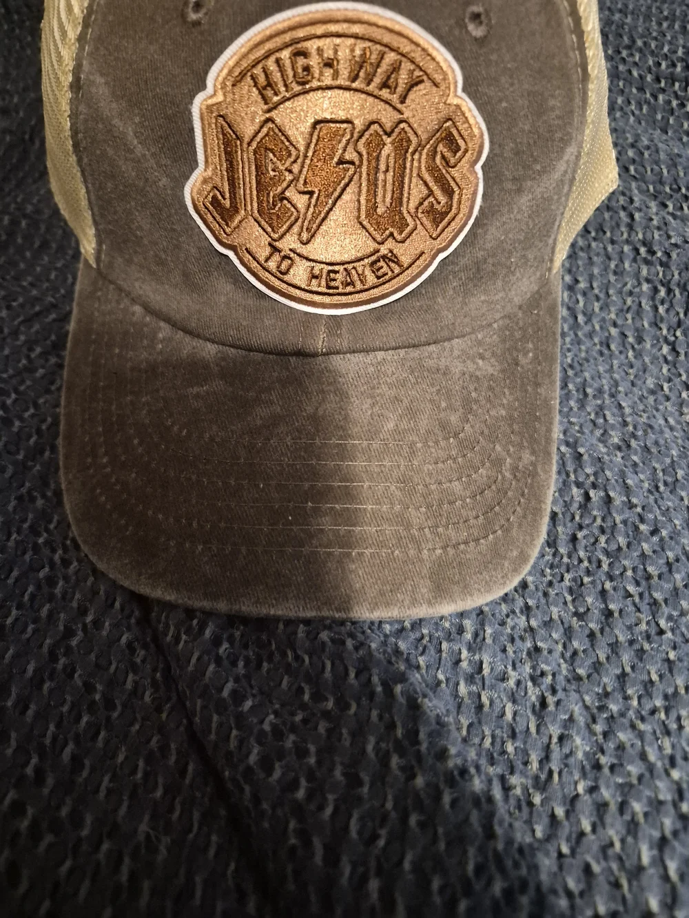 Unisex Highway to Heaven Jesus Patch Trucker Cap - Brown/Khaki